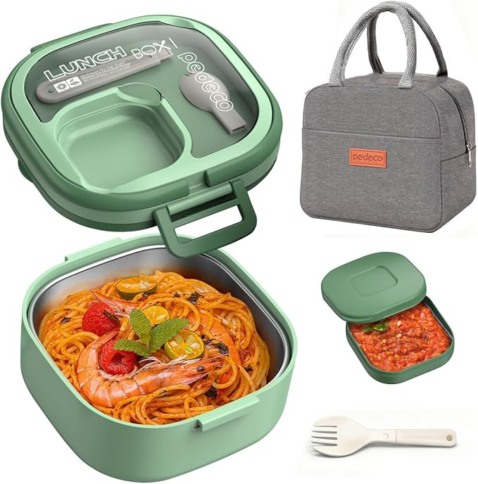 Luch Box Set Stackable Stainless Steel Bento Box with Insulated bag,Leak-Proof,1-Tier Bento box,Lunch Box With Portabl Sauce Pod and Cutlery-for Kids/Toddler,Dishwasher Safe,Green