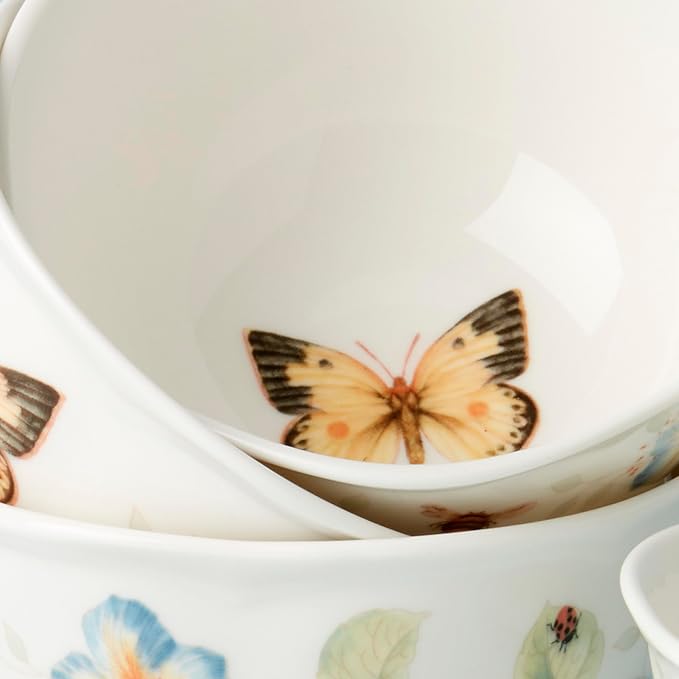 Lenox Butterfly Meadow Porcelain 4-Piece Dessert Bowl Set for 4, 12oz | dishwasher safe | plates and bowls sets for kitchen and dining | 12oz capacity, gift for women, mixing bowls