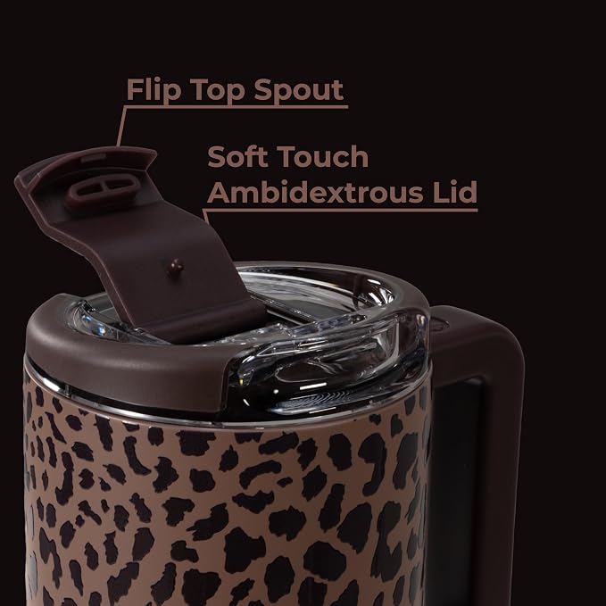 HydroJug Coffee Traveler 20oz Ceramic-Lined Mug with Handle, Brown Leopard