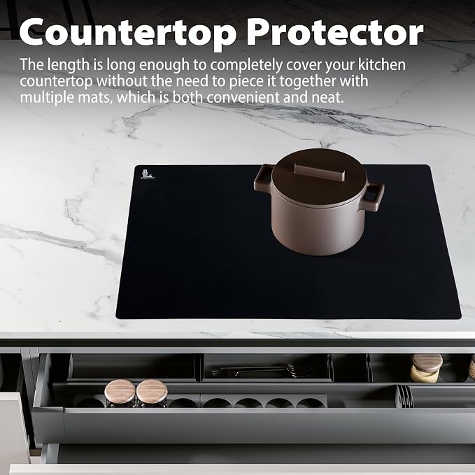 Thick Silicone Counter Mat Large 23.4"by15.6", Heat Resistant Mat | Kitchen Table/Countertop Protector/Non Stick Pastry Baking Placemats, Silicone Pad for Crafts Kids, Super Kitchen Black