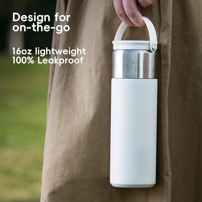 16 oz Stainless Steel Tea Infuser Bottle with Lid double as Tea Cup,Fruit Infuser Insulated Water Bottle,Leak Proof Travel Coffee Mug with Handle