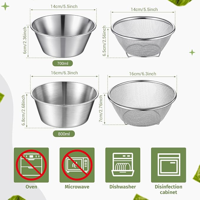 Mini Colander Food Strainer | Fine Mesh Colander with Bowl, 306 Stainless Steel, Strainer for Washing Fruits Vegetables Rice, Kitchen Cooking Prep