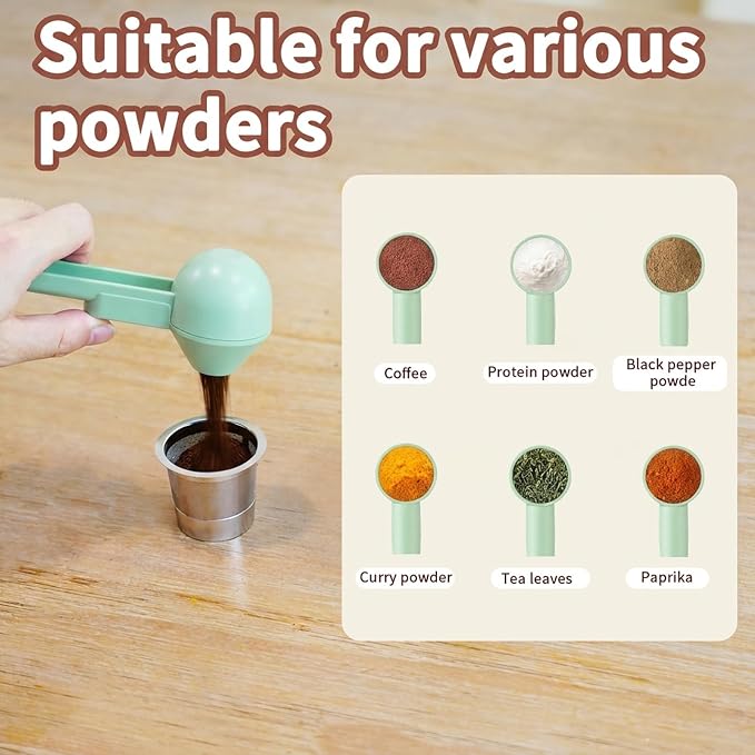 Coffee Scoop with Funnel for Ground Coffee, Protein Powder & Tea, 2 Tbsp | Mess-Free Scoop Funnel for Reusable K-Cup, Countertop Design for Home & Office, Handy Long Handle, Easy to Clean, 1-Pack