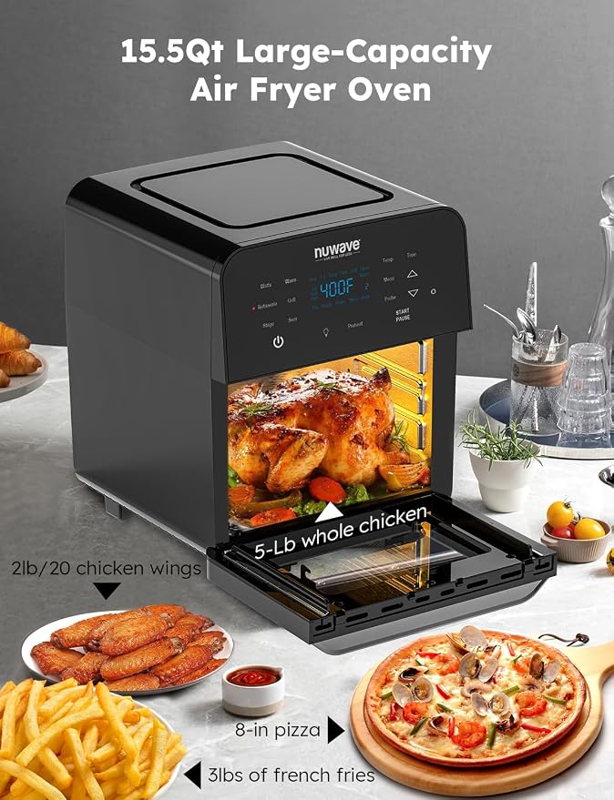 Nuwave Brio 15.5Qt Air Fryer Rotisserie Oven, 50°-425°F Temp Controls