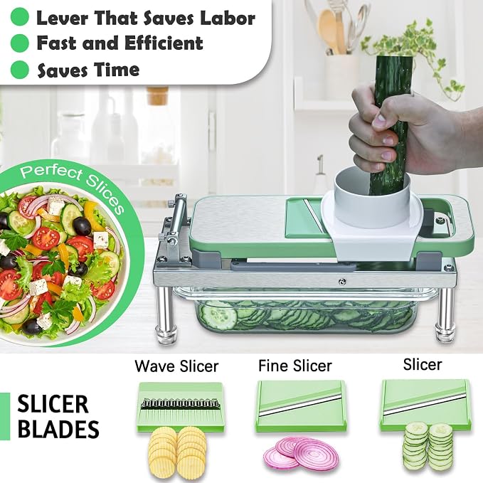 Vegetable Chopper Veggie Cutter Onion Food Potato Dicer with Container | Stainless Steel Construction, Fruit Potato Salad Dicer, Dishwasher Safety, Easy Cleaning, Safety Hand Guards