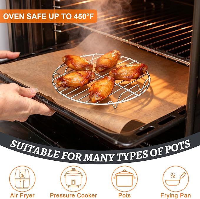 P&P CHEF Round Cooking Rack, Cooling Rack for Steamer, 9”, Silver | 3 Pack Stainless Steel Baking Rack for Grilling Roasting, Fits Air Fryer, Canning Pot, Oven & Dishwasher Safe, Non-toxic
