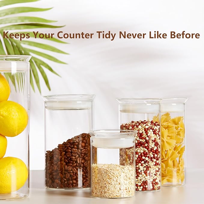 ZENS 15oz Airtight Glass Jars Set of 3, Small Food Container Spice Jars | Thick Borosilicate Clear Glass Kitchen Canisters with Airtight Lids for Herbs, Loose Tea Storage Jars