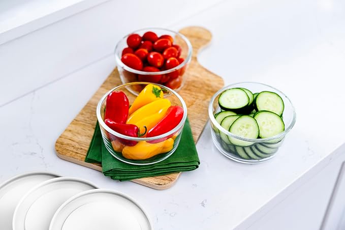6-Piece Glass Food Storage Containers Set (3 Containers + 3 BPA-Free Lids) | 2-Cup, Leakproof | Microwave, Freezer, Oven & Dishwasher Safe | Ideal for Meal Prep & Pantry Organization, White