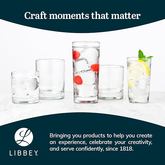 Libbey 918CD Heavy Base Double Old Fashioned Glasses - Elegant Whiskey Glasses Set of 12 - Dishwasher Safe Cocktail Glass for Cocktails, Juice, and More