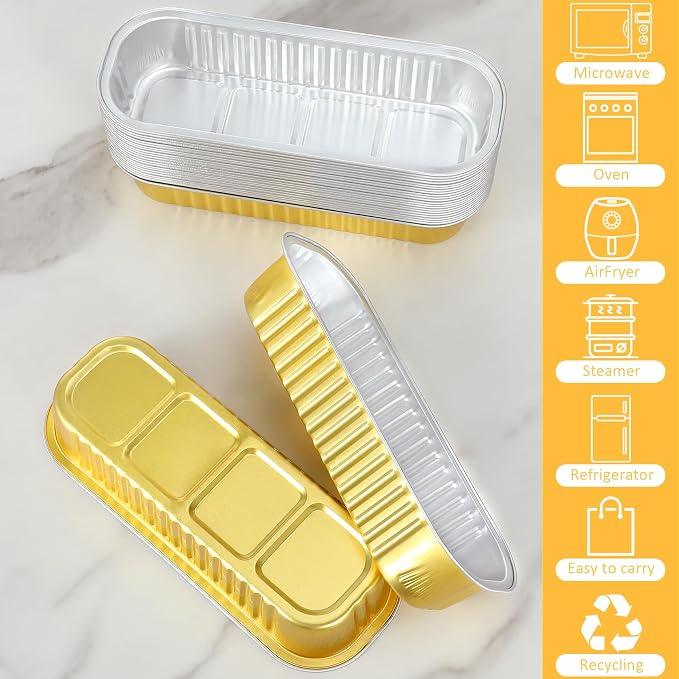 EgticHome Mini Loaf Pans with Lids and Spoons (100 Pack, Gold, 6.8oz) Rectangular Aluminum Foil Baking Pans