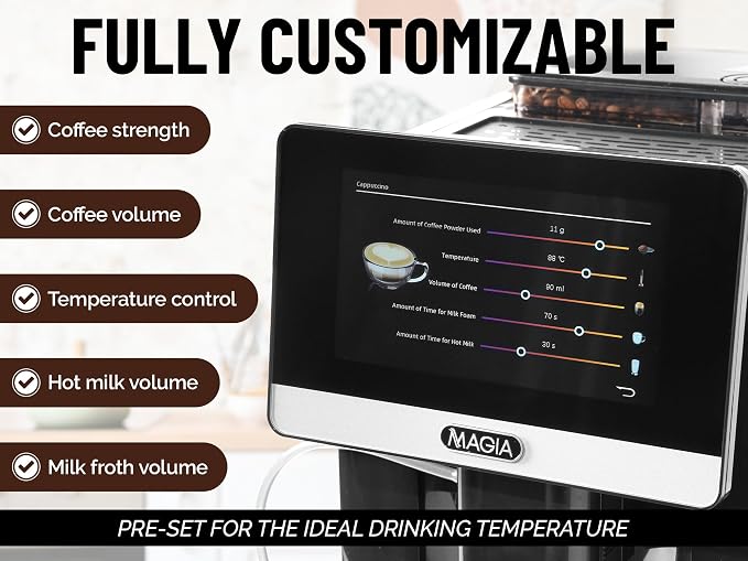 Zulay Magia Fully Automatic Espresso Machine With Grinder - 19 Customizable Coffee Options - Auto-Cleaning For Easy Maintenance - Milk-Foam System For Latte, Cappuccino - New Silver (13.8x18x9.4)