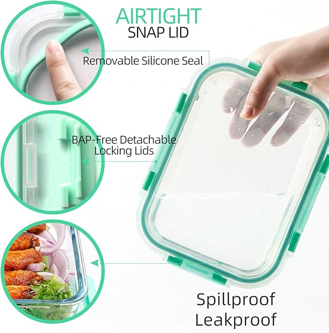 UMEIED Glass Meal Prep Containers 3 Compartment with Lids (5 Pack, 36oz) | Divided Glass Storage Containers for Lunch at Work, Leak-Proof Portion Control Food Containers, Microwave / Dishwasher Safe