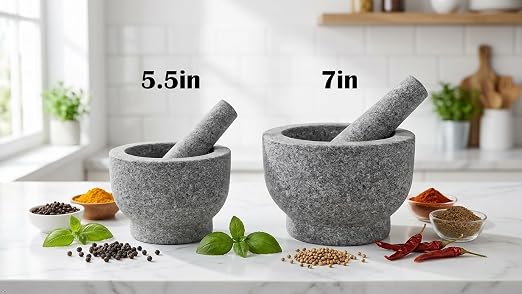 7" Heavy Granite Mortar and Pestle Set, 4 Cup，Molcajete,Guacamole Bowl | Natural Unpolished Stone Grinder for Spices, Garlic, Seeds,Guacamole, Herbs & Kitchen Use