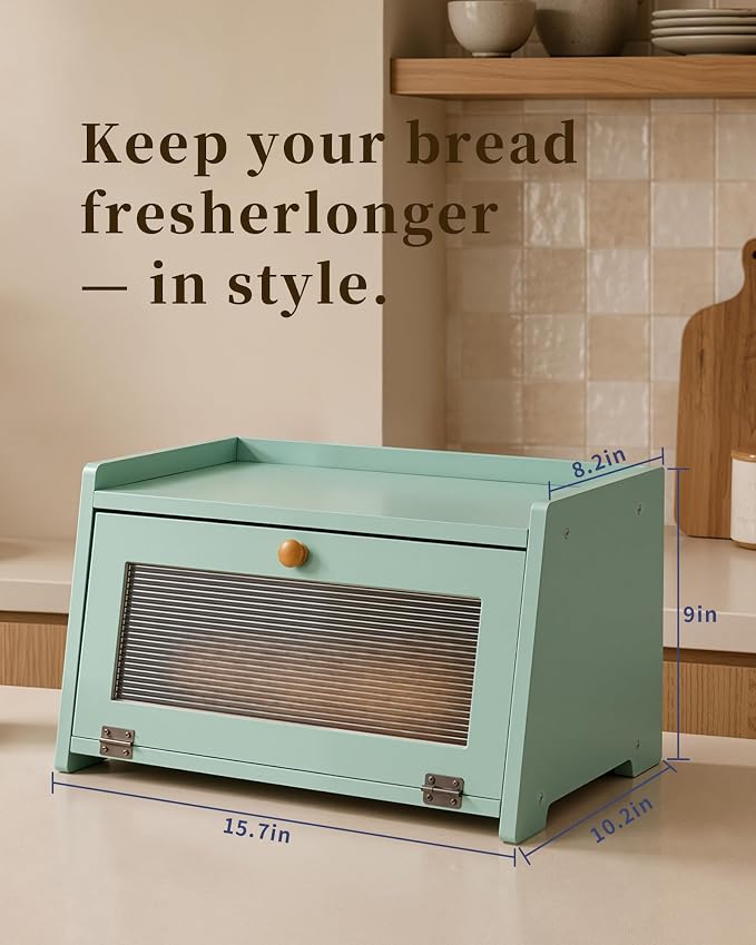 Bread Box for Kitchen Countertop: Large Capacity Farmhouse Bread Bin with Acrylic Window, Storage Container for Homemade Bread, Large Bread Holder for Kitchen Counter, Pantry Shelf