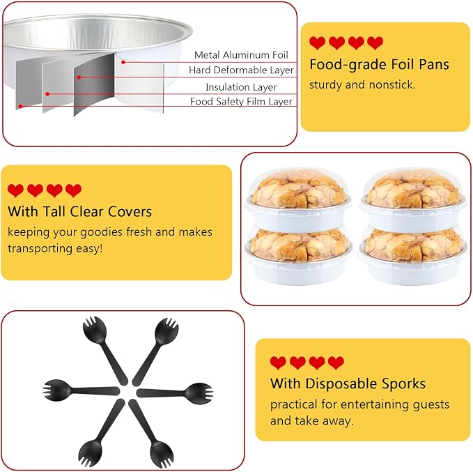 LNYZQUS 8oz Mini Pie Tins with Lids 50 Pack, 4 Inch Individual Cake Pans | Foil Disposable, Small Cake Tins, Mini Pie Containers, for Bake Sale Baking and Packaging, Round White