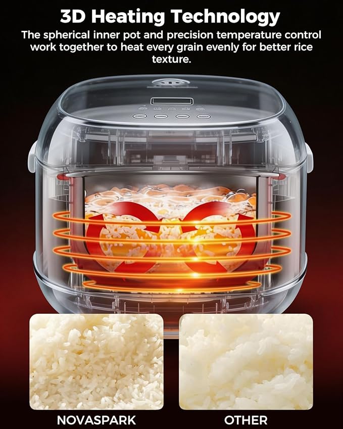 Novaspark Stainless Steel Rice Cooker Small 6 Cup (Uncooked) / 12-Cup (Cooked) with Stainless Steel Inner Pot, Compact Mini Rice Cooker Small Kitchen, Low Carb Rice Maker, 24H Timer and Auto Keep Warm
