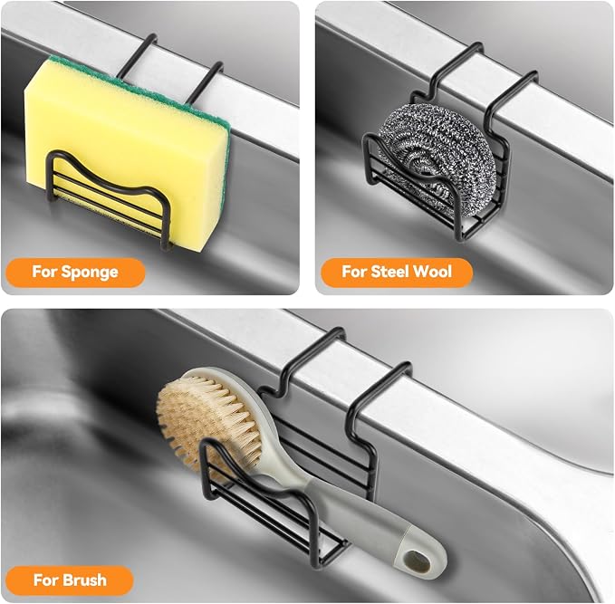 2 Pack Sponge Holder for Kitchen Sink | Movable Hanging Sponge Caddy Organizer, Stainless Steel Caddy in Over Double Bowl Sink for Stopper, Brush