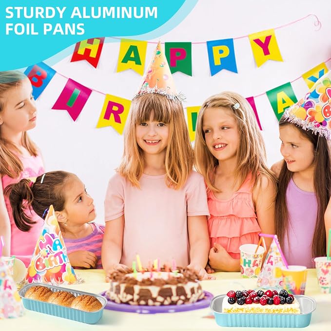 Mini Loaf Pans with Lids and Spoons Sealing Sticker,6.8oz Cake Pans for Baking Disposable Aluminum Foil Pink/Red cake pan (30, 30 Pcs Blue)