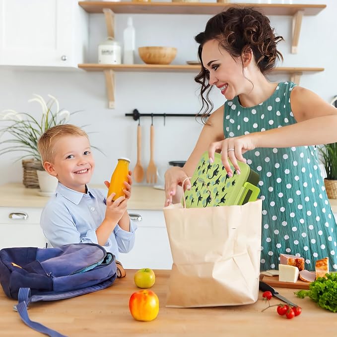 Bento Lunch Box for Kids with 8oz Soup Thermo Leak-Proof Lunch Food Containers with Snack Sauce Container for Kid Girls Boys to School (Forest Dinosaur)
