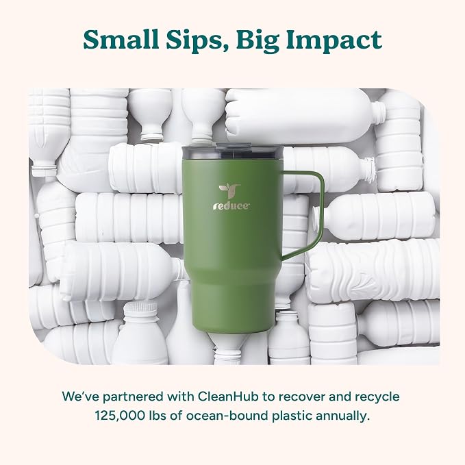 REDUCE Hot1 18 oz Insulated Stainless Steel Mug - Temperature Adjusting Lid | Dual-wall vacuum, keeps drinks hot for 6 hours, cupholder friendly, ideal for coffee & tea, Mineral Blue color