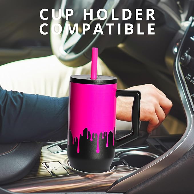 Elemental Spill Proof 40oz Insulated Tumbler with Handle & Straw Travel Mug | Stainless Steel Commuter Travel Coffee Mug for Cold Beverages, Includes 2 Straws & a Spill Proof Lid for Everyday Use