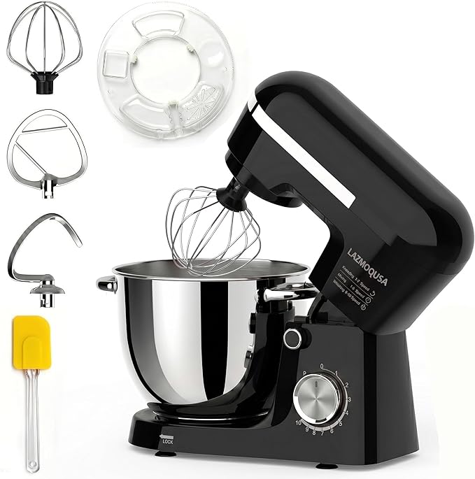 6in1 Stand Mixer with 6.5 Quart Bowl, 660W 10+p Speeds Kitchen Food Mixer Tilt-Head Bread Dough and Cake Mixers for Home Daily Use (Black)