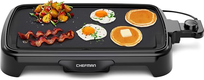 Chefman Electric Griddle with Removable Temperature Control, Immersible Flat Top Grill, Burger, Eggs, Pancake Griddle, Nonstick Easy Clean Cooking Surface, Slide Out Drip Tray, 10 x 16 Inch