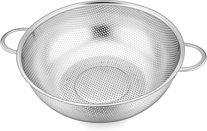 TeamFar Colander, 5qt Stainless Steel Micro-Perforated Colander Strainer | Metal Food Strainer for Draining/Washing/Rinsing Pasta Vegetables Fruits, Healthy, Sturdy & Dishwasher Safe