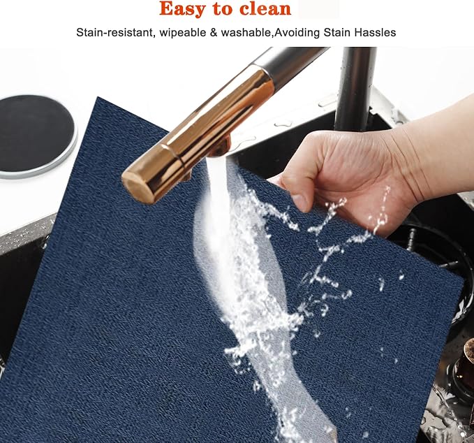 Blue Vinyl Placemats Set of 8,Washable Dining PVC Table Mats | Heat resistant, stain resistant non slip vinyl place mats, washable blue table placemats for dining table