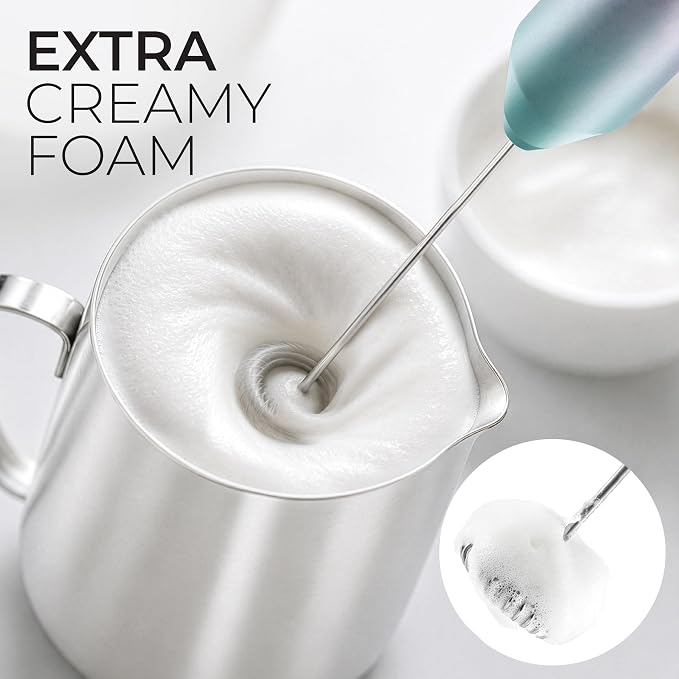 Zulay Kitchen Powerful Milk Frother AA Batteries Included – Ultra Fast Handheld Drink Mixer with Stainless Steel Whisk Stirrer for Coffee, Protein, Matcha & More, Frother Wand Electric Frothmate