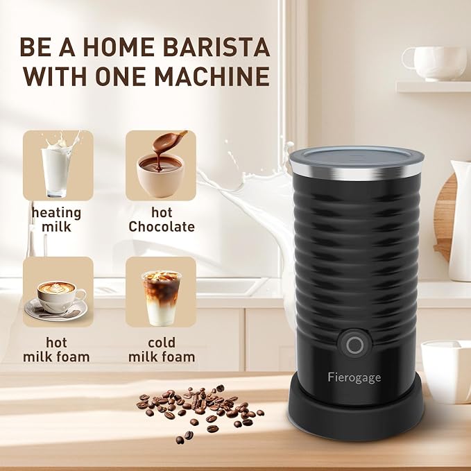 Milk Frother and Steamer, 4-in-1 Hot & Cold Foam Maker, Black | Electric Milk Warmer, One-Touch Control, Auto Shut-Off, 8.5oz(250ml), 304 Stainless Steel, for Latte Cappuccino Macchiato