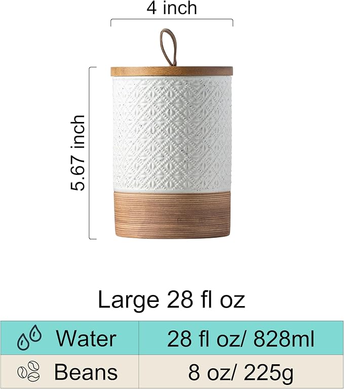 Miamolo Large Coffee Containers with Lids Coffee Canister, White & 28 fl.oz | Kitchen Food Storage Jar for Counter | Airtight for Flour Grounds Treats Sugar | Farmhouse Decor, Housewarming Hostess Gift