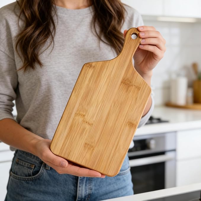 Small Bamboo Cutting Board with Handle, 13x6.5Inch Charcuterie Serving Tray | Premium Natural Wood Serving Board. Perfect for cutting, serving cheese charcuterie. Eco-friendly. Kitchen Décor. Ideal Gift