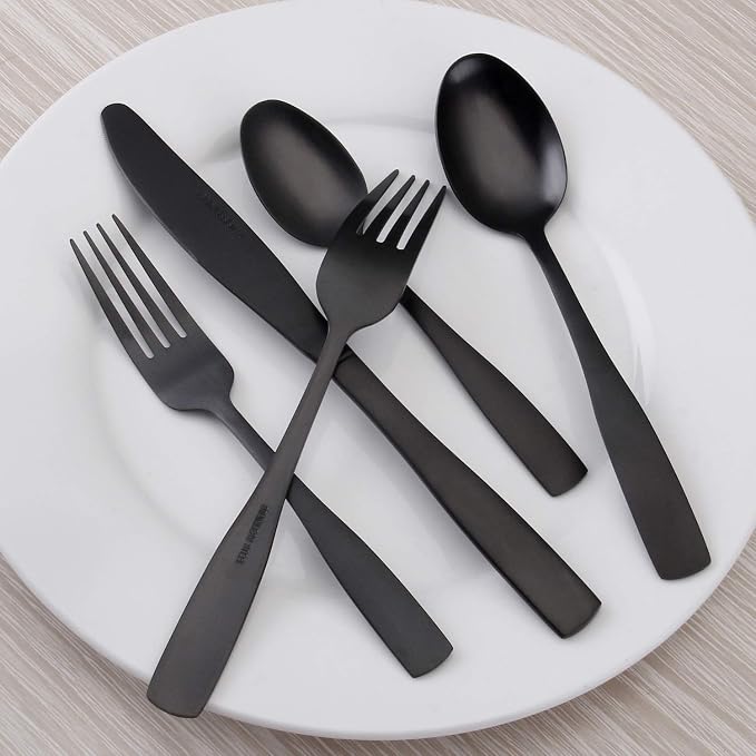 O.C.E. Matte Black Silverware Set, O.C.E. Satin Finish 30-Piece Stainless Steel Flatware set, Tableware Cutlery Set Service for 6, Utensils for Kitchens, Dishwasher Safe