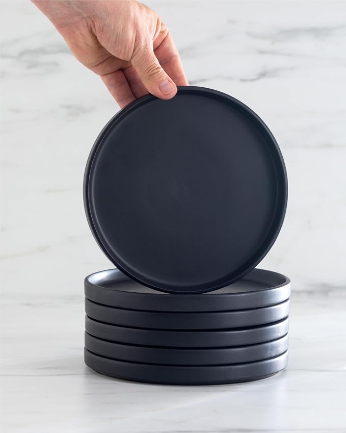 16 Piece Black Dinnerware Set for 4 | Matte Black Plates and Bowls Sets, Modern Stoneware Black Dishes Set | Scratch Resistant, Dishwasher & Microwave Safe | Matte Black Finish Ultra-Chic & Modern