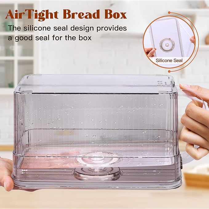Gifhomfix 2PCS Bread Box for Homemade Bread Airtight Bread Boxes for Kitchen Counter, Time Recording Bread Storage Container with Handle, Tawny