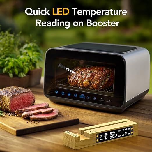 WiFi Sub-1G Wireless Meat Thermometer Unlimited Range, Check Temp Anywhere,7 NIST Certified Sensors with Ambient Temp, Monitor for BBQ, Grill, Oven, Smoker, Air Fryer (Harvest Bamboo)