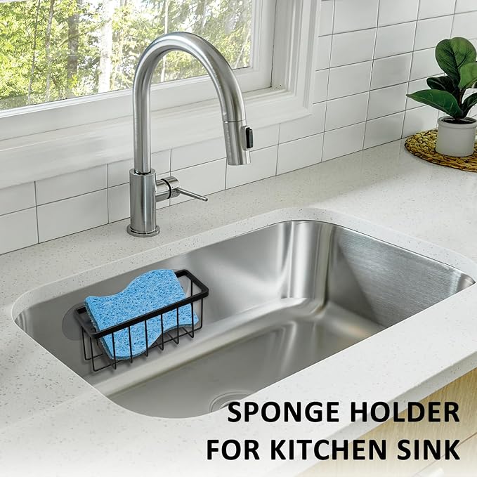SHFKS Sponge Holder for Kitchen Sink Suction,Dish Sponge Holder-Black | Kitchen Sink Caddy for Sponges, Scrubbers, Soap
