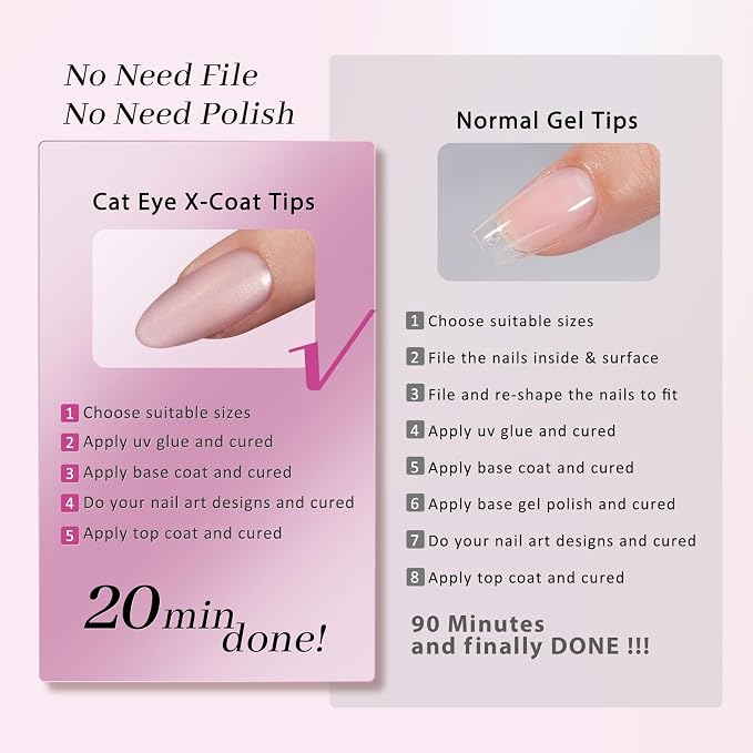 BTArtboxnails XCOATTIPS Cat Eye Press On Nails, Medium Almond, Bling Baby | Lamp-Curable 4-Week Wear, Salon Quality Value at Home, Natural Nail Look, Easy-to-Apply for Beginners, 150ct Nail Tips Only