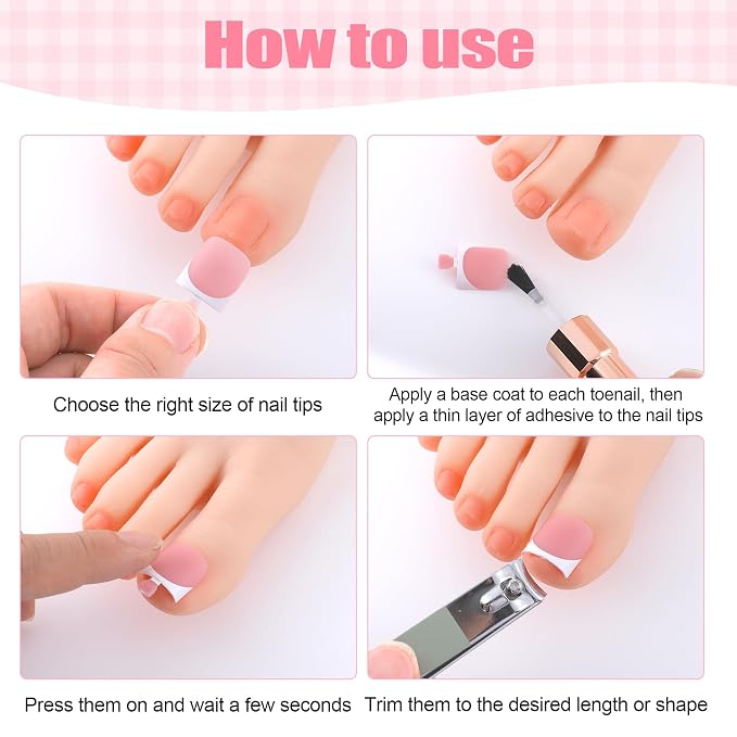 60 Pcs White French Tip Press on Nails, Acrylic Medium Fake Nails | Square, Press On Toe Nails for Women’s Manicure
