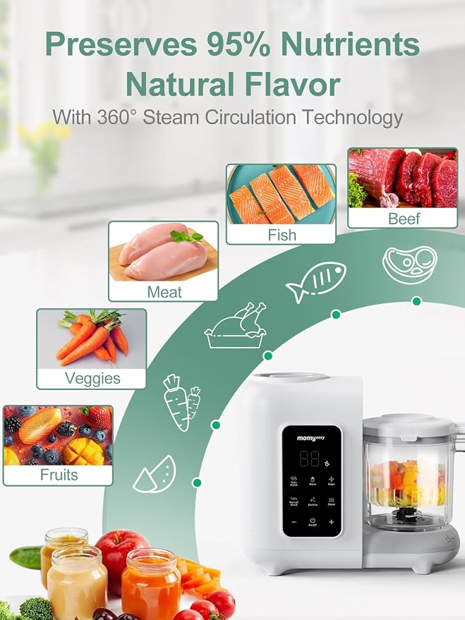MOMYEASY Baby Food Maker, Baby Food Processor with Steam & Grinding | Auto Cooking Self-Cleaning, 5 in 1 Baby Food Steamer and Puree Blender, Healthy Homemade Baby Puree, BPA-Free
