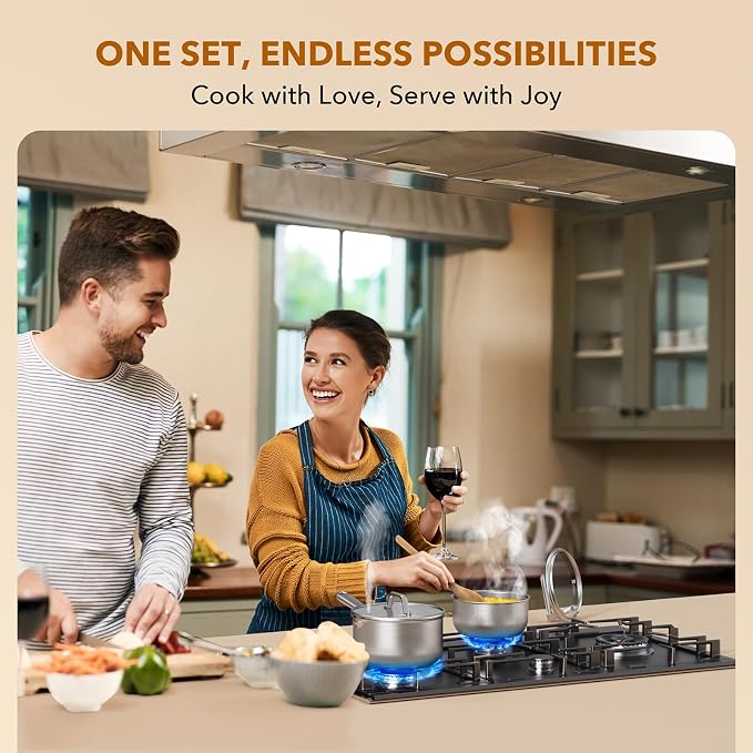 PekGema 2.5QT Saucepan w/Glass Strainer Lid, Tri-Ply Stainless Steel | Tri-Ply Stainless Steel;Dual Spouts&Strainer Holes;Measurement Marks;Dishwasher Safe;Oven Safe 500°F;All Stovetops