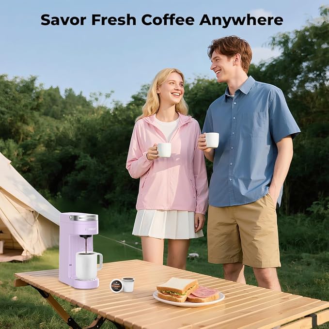 CHULUX Compact Single Serve Coffee Maker Brewer for K Cup Pod, Light Violet | Fast-Heating Boiler System, 4-Hole Needle for Richer Flavor, Adjustable Drip Tray for 7.3" Travel Mug, Food Grade Material