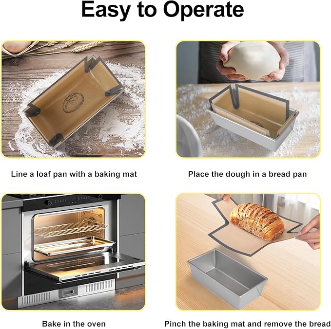 2 Pcs Thickened Silicone Bread loaf pan liners for baking bread 9x5，Silicone Baking Mat for 9x5 Inch Loaf Pan, Nonstick & Reusable, Easy to Clean, High-Temp Resistant (Black and Gray)