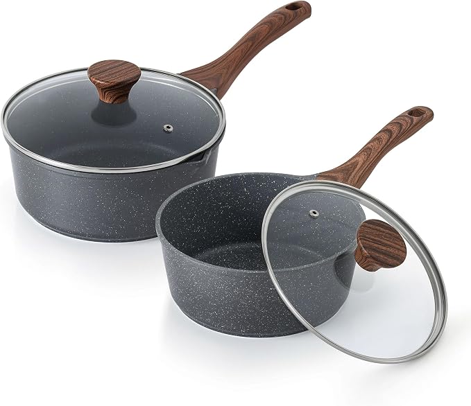 SENSARTE Nonstick Sauce Pan Set with Lid, 2+3 Quarts, PFOA/PFOS Free | Swiss Granite Coating Sauce Pot Kitchen Cooking Pot Sets, Induction Compatible, Stay-cool Handle