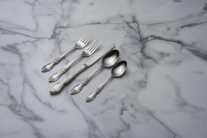 Oneida Louisiana Dinner Spoons Silverware Set for 4, Flatware | 18/8 stainless steel, mirror finish | 6.8 inch length | great for soup or everyday dining, cutlery set, utensil set
