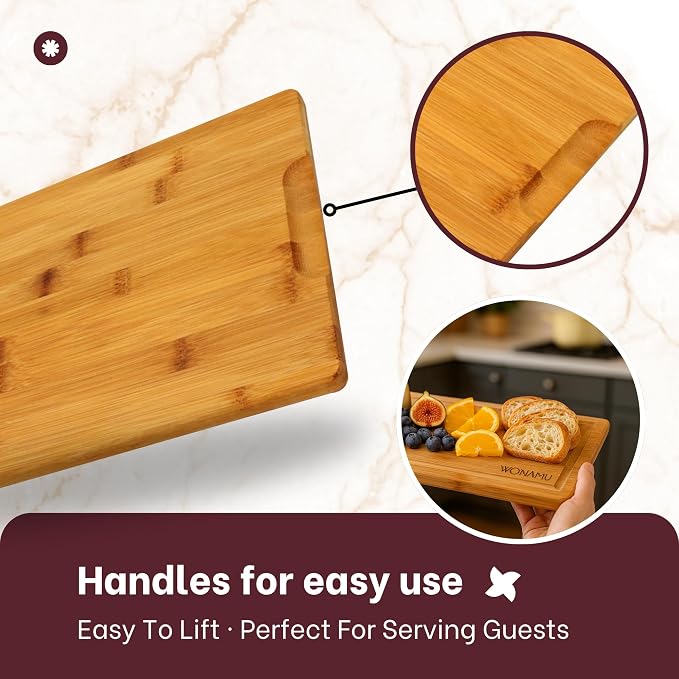 WONAMU Small Bamboo Cutting Board Non Toxic, Wood Cutting Boards Gift Set | Wooden Cutting Boards for Kitchen, Cotton Cloth & Gift Packaging Included, Housewarming Gifts New Home, Charcuterie Tray
