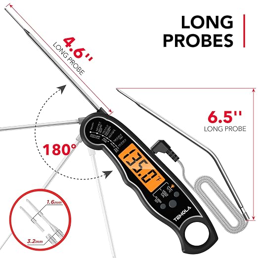 Meat Thermometer, Instant Read Food Thermometer for Cooking, Digital Food Thermometer with LCD Backlight for Candy Fry Grill BBQ Liquids, Kitchen Oven Safe Dual Probe 2 in 1 Thermometer | Digital LCD Backlight for Candy Fry Grill BBQ Liquids, Kitchen O...