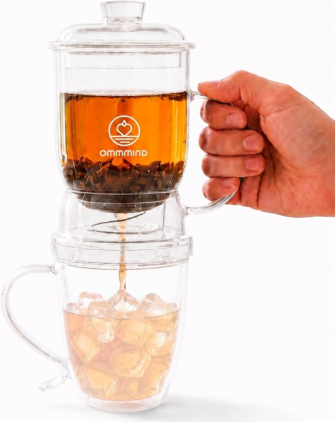 Glass Tea Infuser, Easy Drain for Loose Leaf, 15.2 oz, Clear | Fits rims under 3.15 in; set on mug to drain, lift to stop, helps limit bitterness. Dishwasher safe; tea bags, herbs, coffee