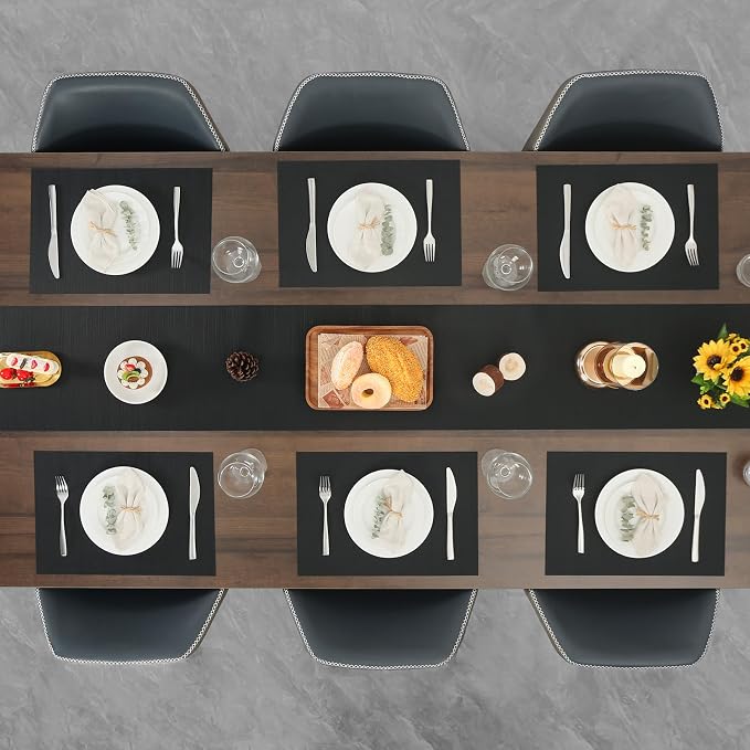 Myir JUN Placemats Set of 8 Kitchen and Dining Table Placemats | Vinyl Placemats Place Mats Indoor/Outdoor Set of 8 Washable Table Mats Non-Slip Place mats for Dining Table, Black